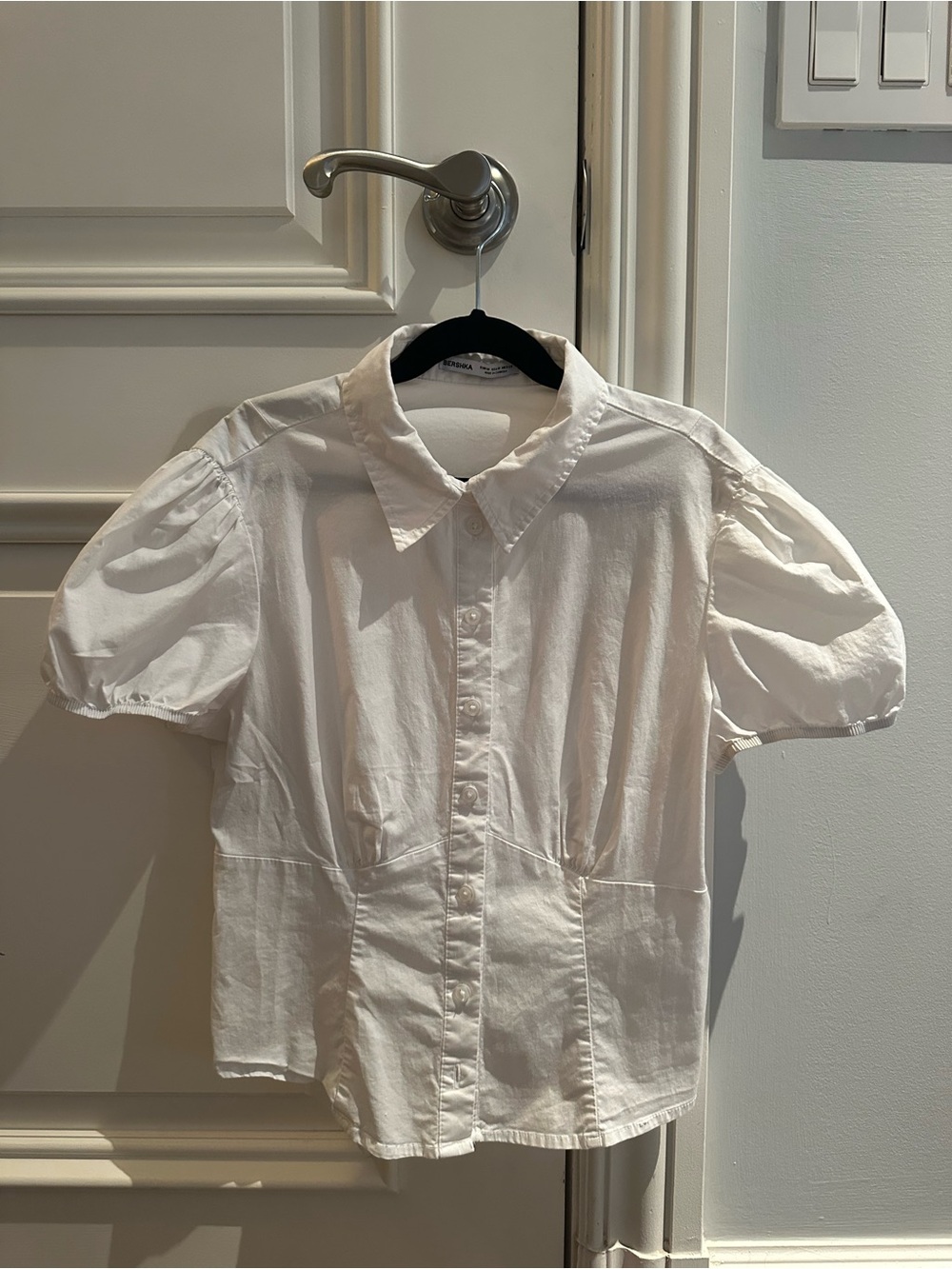 Bershka White Puff-Sleeve Button-Down Shirt